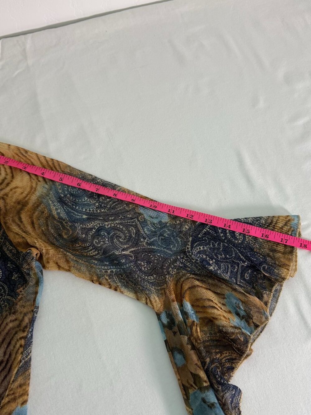 Jessica Max Sheer Mesh Top Women’s Large Paisley Floral Bell Sleeve Y2K Boho - Picture 5 of 6